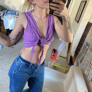 Ajaie Alaie Purple Linen Tie Top